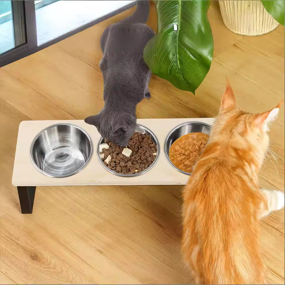 Comedero Elevado de 3 Tazones para Gatos: Alimentación Saludable y Cómoda