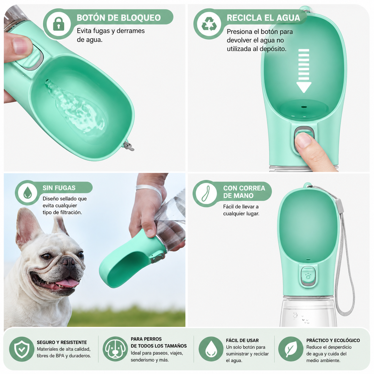 Botella de agua portátil para perros pequeños y grandes
