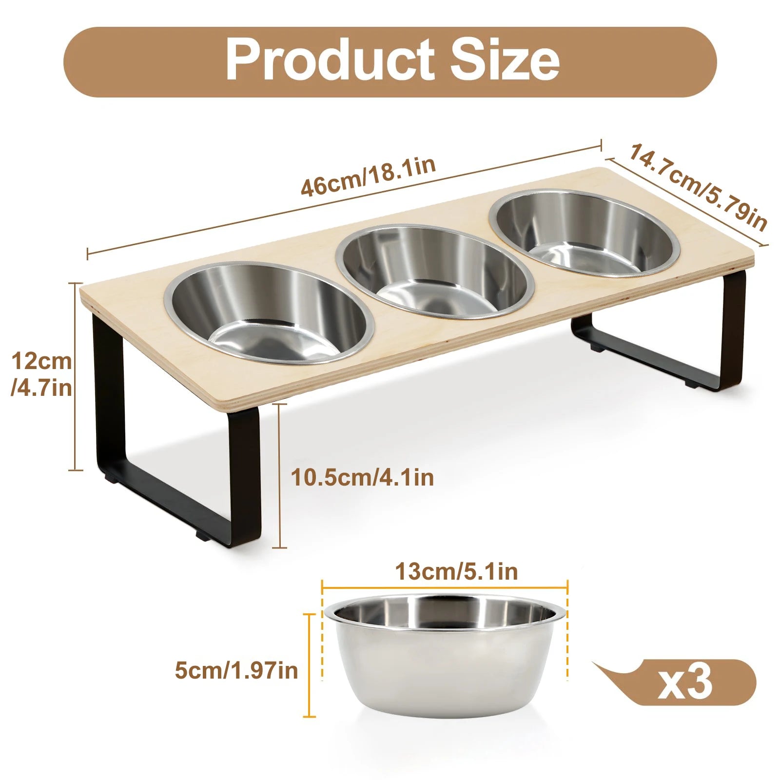 Comedero elevado de 3 cuencos para gatos