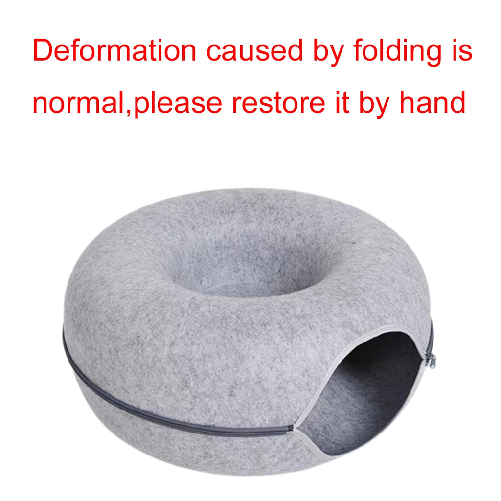 Cama de Fieltro en Forma de Dona 2 en 1 para Gatos