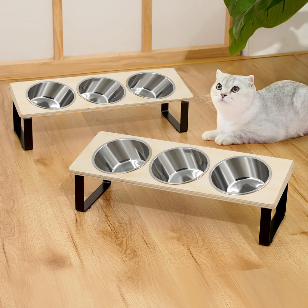 Comedero elevado de 3 cuencos para gatos