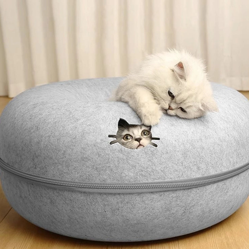 Cama de Fieltro en Forma de Dona 2 en 1 para Gatos